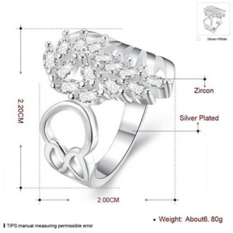 SILVER PLATED FINGER RING FOR LADY FEATHER PATTERN R680 (SILVER)