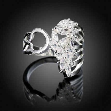 SILVER PLATED FINGER RING FOR LADY FEATHER PATTERN R680 (SILVER)
