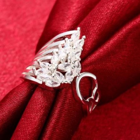 SILVER PLATED FINGER RING FOR LADY FEATHER PATTERN R680 (SILVER)