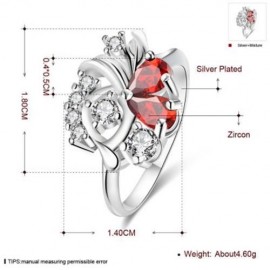 R091-B 925 SILVER PLATED FASHION RING FOR WOMEN JEWELRY ACCESSORIES NICKLE FREE (RED)