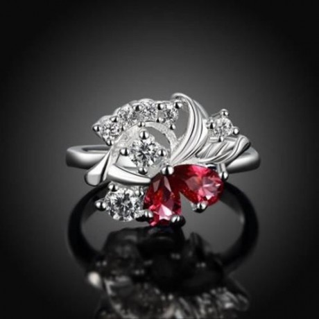 R091-B 925 SILVER PLATED FASHION RING FOR WOMEN JEWELRY ACCESSORIES NICKLE FREE (RED)