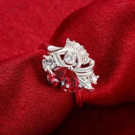 R091-B 925 SILVER PLATED FASHION RING FOR WOMEN JEWELRY ACCESSORIES NICKLE FREE (RED)