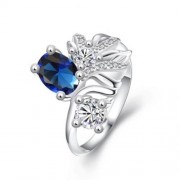 R080-A 925 SILVER PLATED FASHION RING FOR WOMEN JEWELRY ACCESSORIES NICKLE FREE (BLUE)