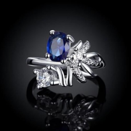 R080-A 925 SILVER PLATED FASHION RING FOR WOMEN JEWELRY ACCESSORIES NICKLE FREE (BLUE)