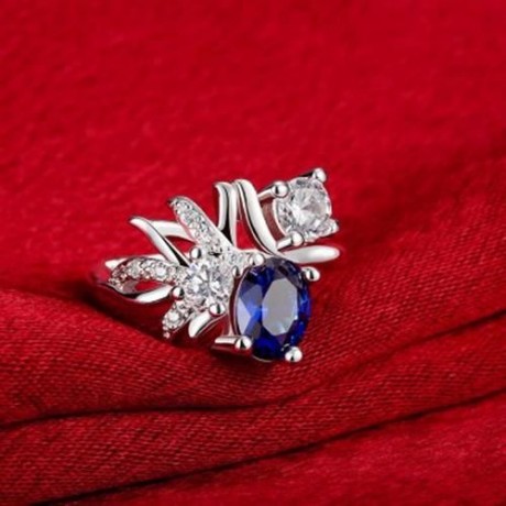 R080-A 925 SILVER PLATED FASHION RING FOR WOMEN JEWELRY ACCESSORIES NICKLE FREE (BLUE)