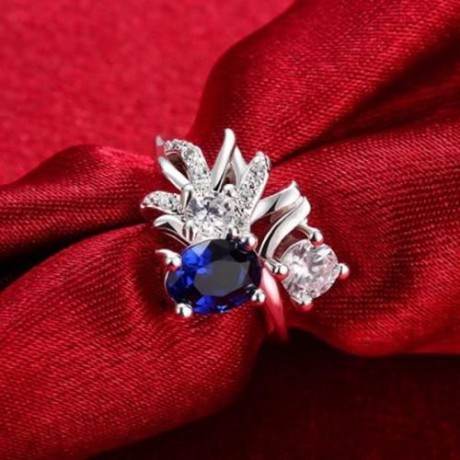 R080-A 925 SILVER PLATED FASHION RING FOR WOMEN JEWELRY ACCESSORIES NICKLE FREE (BLUE)