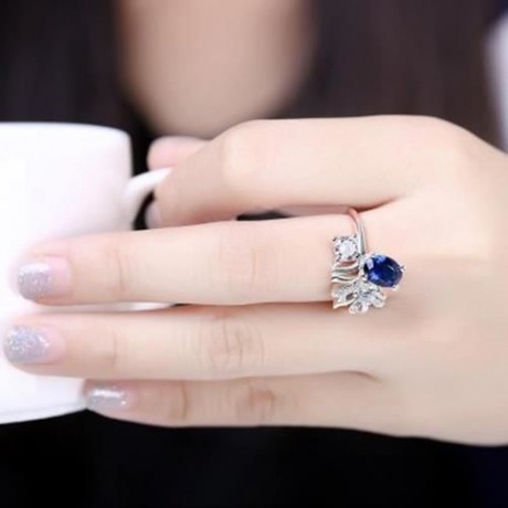 R080-A 925 SILVER PLATED FASHION RING FOR WOMEN JEWELRY ACCESSORIES NICKLE FREE (BLUE)