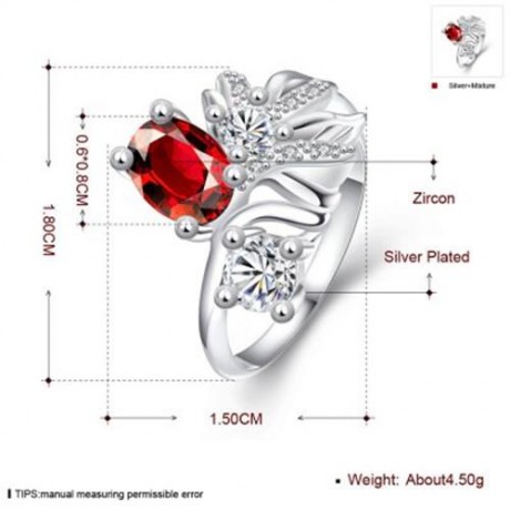R080-B 925 SILVER PLATED FASHION RING FOR WOMEN JEWELRY ACCESSORIES NICKLE FREE (RED)