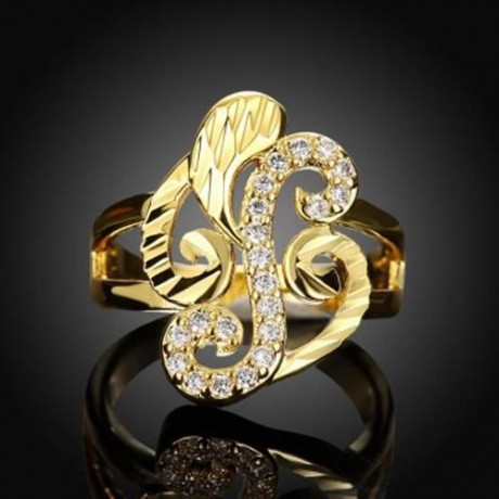 R358-A NICKLE FREE ANTIALLERGIC NEW FASHION JEWELRY WHITE PLATED ZIRCON RING (GOLDEN)