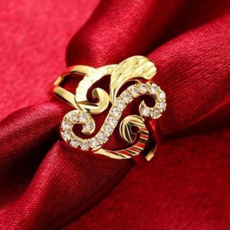R358-A NICKLE FREE ANTIALLERGIC NEW FASHION JEWELRY WHITE PLATED ZIRCON RING (GOLDEN)