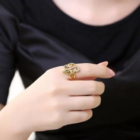 R358-A NICKLE FREE ANTIALLERGIC NEW FASHION JEWELRY WHITE PLATED ZIRCON RING (GOLDEN)