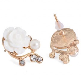 STYLISH ELEGANT ROSE DIAMOND PEARL EARRINGS BRANCH EAR STUDS (WHITE)
