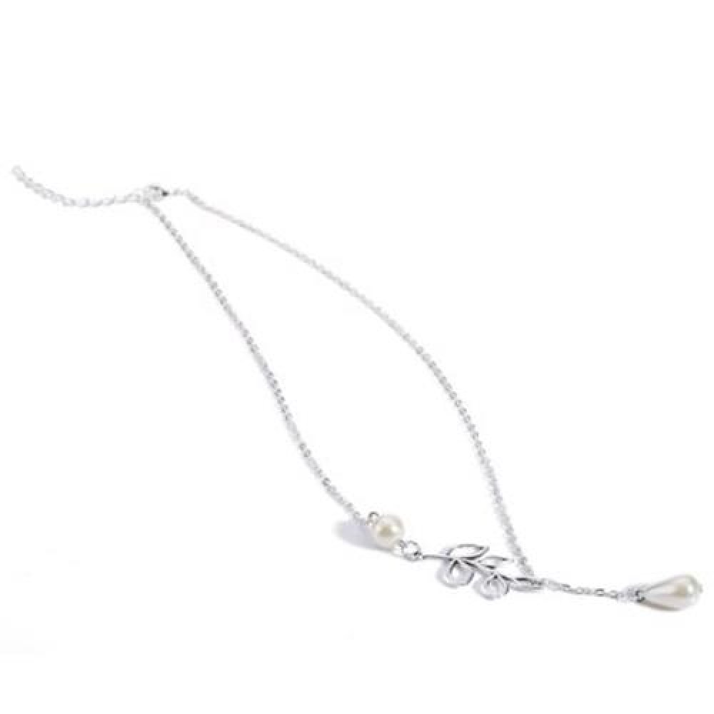 FRESH STYLE LEAF PEARL WATER DROP LADIES NECKLACE (SILVER)