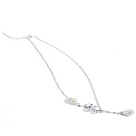 FRESH STYLE LEAF PEARL WATER DROP LADIES NECKLACE (SILVER)