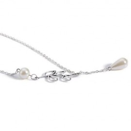 FRESH STYLE LEAF PEARL WATER DROP LADIES NECKLACE (SILVER)