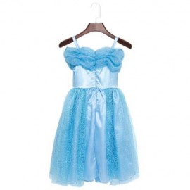 CUTE BOAT COLLAR SHORT SLEEVE LACE BUTTERFLY BACK ZIPPER GIRLS PRINCESS DRESS (BLUE)