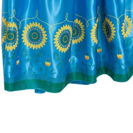 SWEET MANDARIN COLLAR SHORT SLEEVE FLOWER PRINT LONG DRESS FOR GIRLS (BLUE)