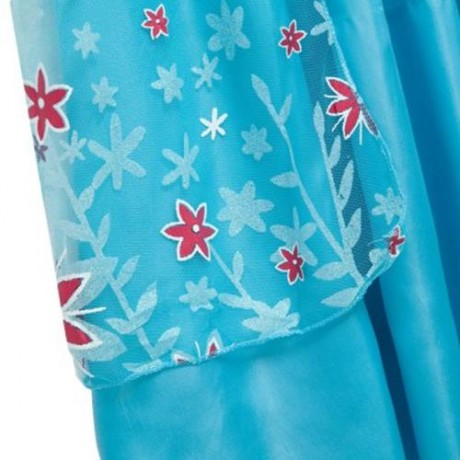 CUTE ROUND COLLAR SHORT SLEEVE FLOWER PRINT GIRLS PRINCESS DRESS (BLUE)