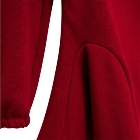 HAN EDITION ROUND COLLAR LONG SLEEVE SOLID COLOR FLOUNCE THICKENING GIRLS DRESS (RED)