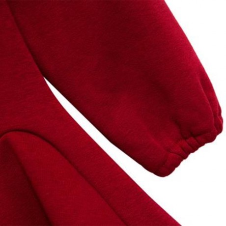 HAN EDITION ROUND COLLAR LONG SLEEVE SOLID COLOR FLOUNCE THICKENING GIRLS DRESS (RED)