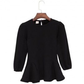 HAN EDITION ROUND COLLAR LONG SLEEVE SOLID COLOR FLOUNCE THICKENING GIRLS DRESS (BLACK)