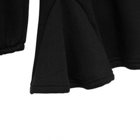 HAN EDITION ROUND COLLAR LONG SLEEVE SOLID COLOR FLOUNCE THICKENING GIRLS DRESS (BLACK)