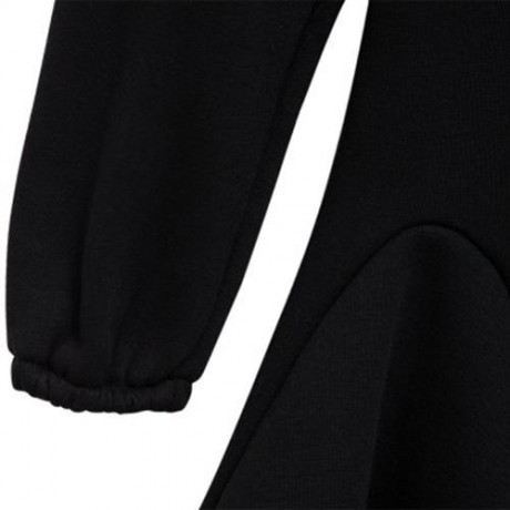 HAN EDITION ROUND COLLAR LONG SLEEVE SOLID COLOR FLOUNCE THICKENING GIRLS DRESS (BLACK)