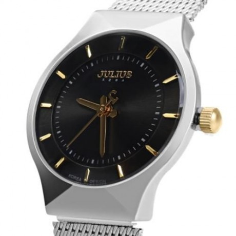 JULIUS JA - 577 WOMEN ULTRATHIN QUARTZ WRIST WATCH STAINLESS STEEL MESH BAND (BLACK)