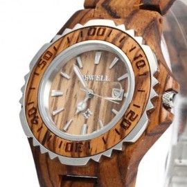 BEWELL ZS-100BL METAL CASE WOODEN WOMEN QUARTZ WATCH WITH 30M WATER RESISTANCE (ZEBRAWOOD)