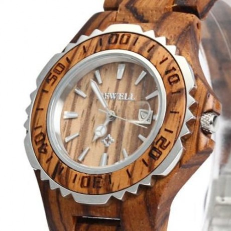 BEWELL ZS-100BL METAL CASE WOODEN WOMEN QUARTZ WATCH WITH 30M WATER RESISTANCE (ZEBRAWOOD)