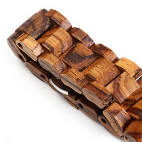 BEWELL ZS-100BL METAL CASE WOODEN WOMEN QUARTZ WATCH WITH 30M WATER RESISTANCE (ZEBRAWOOD)