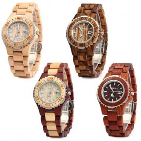 BEWELL ZS-100BL METAL CASE WOODEN WOMEN QUARTZ WATCH WITH 30M WATER RESISTANCE (ZEBRAWOOD)