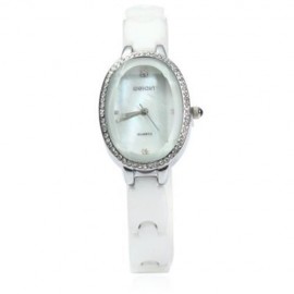 WEIQIN W3216 CRYSTAL RHINESTONE SHELL OVAL DIAL FEMALE QUARTZ WATCH WITH WHITE CERAMIC STR