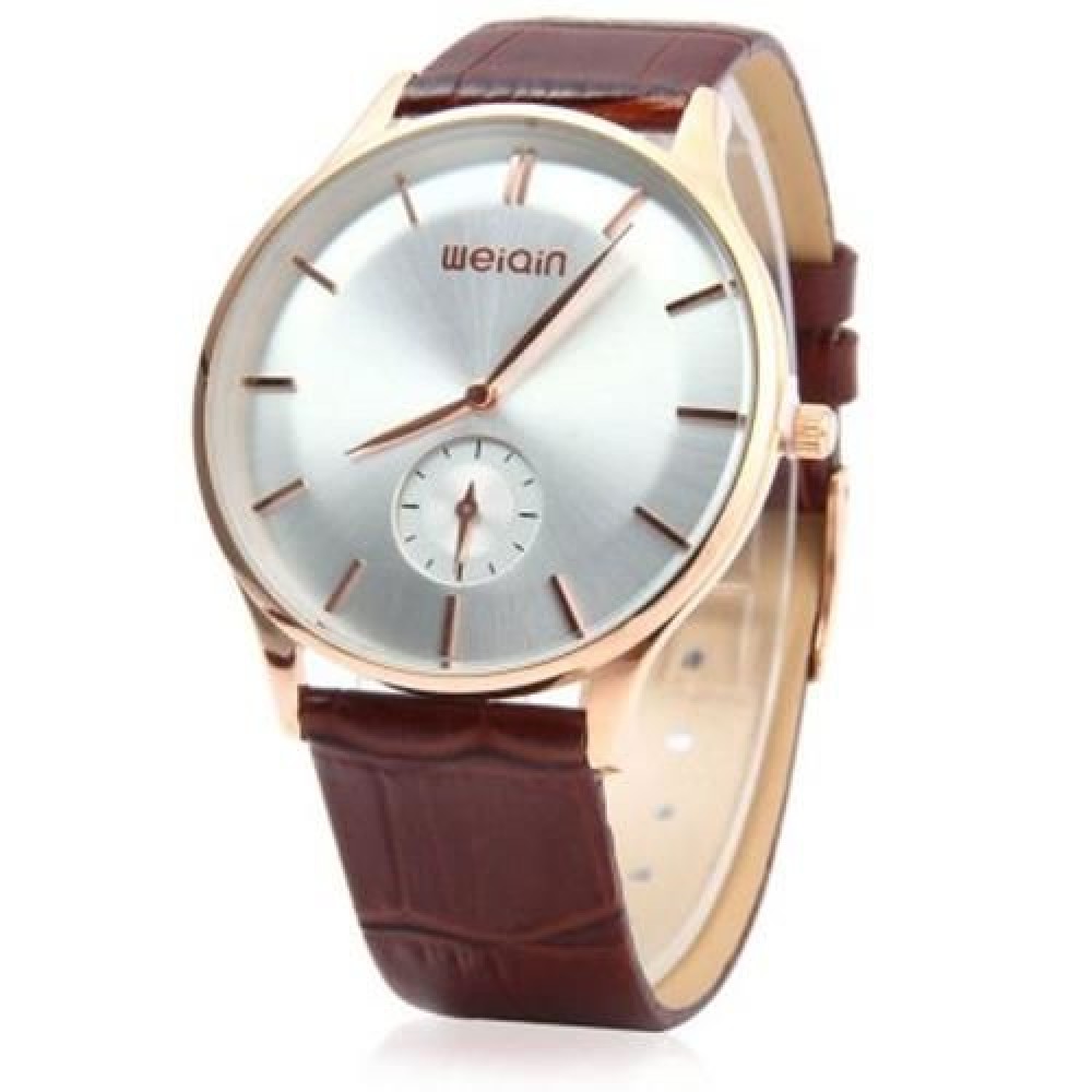 WEIQIN W23041 MALE ULTRATHIN ANALOG QUARTZ WATCH LEATHER BAND SMALL SEPARATED SECOND DIAL 