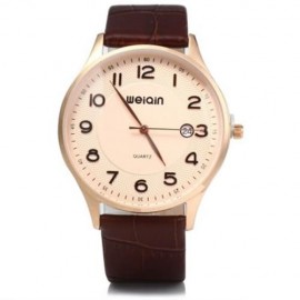 WEIQIN W23053B MALE ULTRATHIN ANALOG QUARTZ WATCH LEATHER BAND DATE DISPLAY (COFFEE GOLDEN