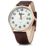 WEIQIN W23053B MALE ULTRATHIN ANALOG QUARTZ WATCH LEATHER BAND DATE DISPLAY (COFFEE GOLDEN