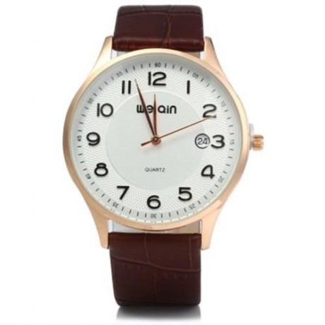 WEIQIN W23053B MALE ULTRATHIN ANALOG QUARTZ WATCH LEATHER BAND DATE DISPLAY (COFFEE GOLDEN