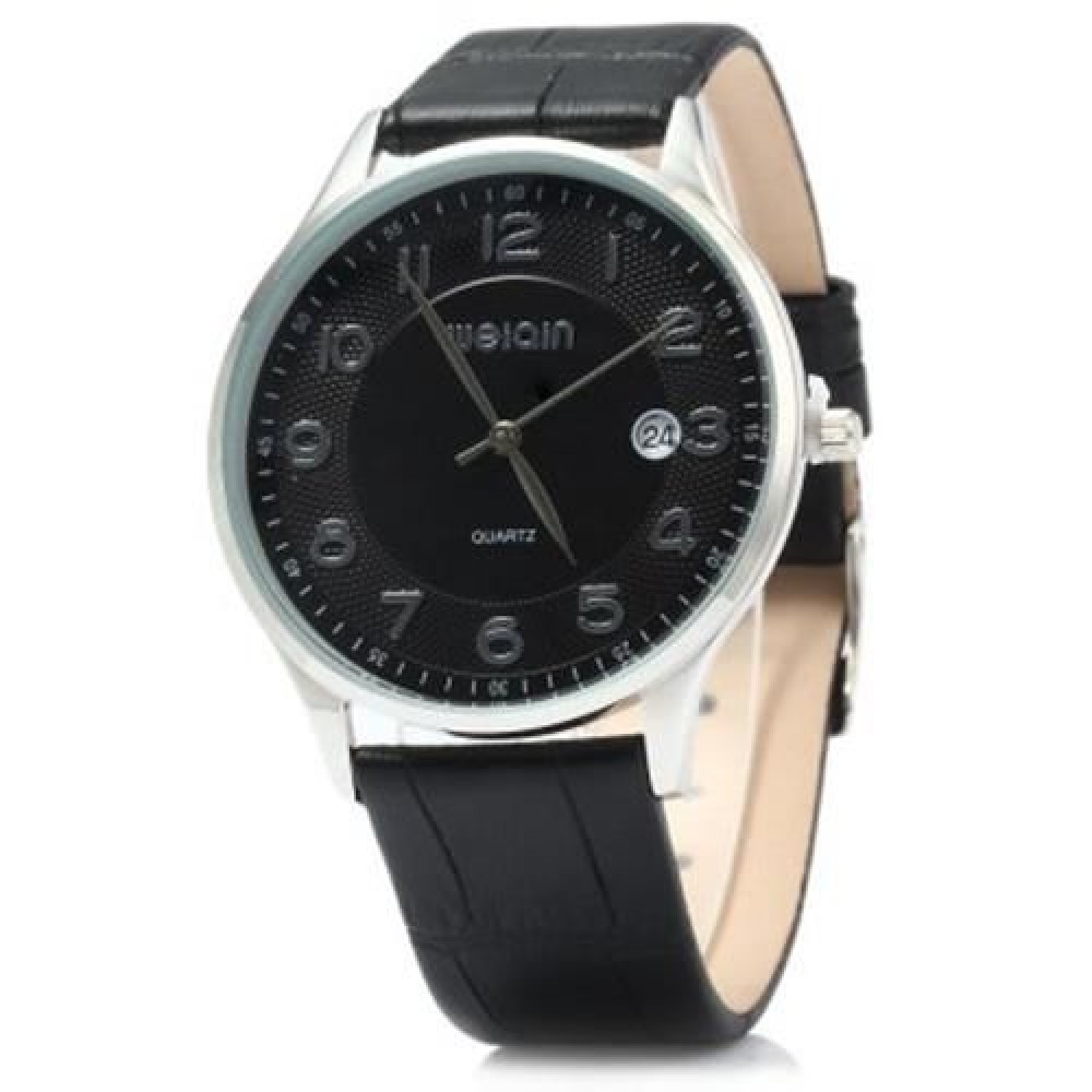 WEIQIN W23053B MALE ULTRATHIN ANALOG QUARTZ WATCH LEATHER BAND DATE DISPLAY (BLACK SILVER WEIQIN W23053B MALE ULTRATHIN ANALOG QUARTZ WATCH LEATHER BAND DATE DISPLAY (BLACK SILVER