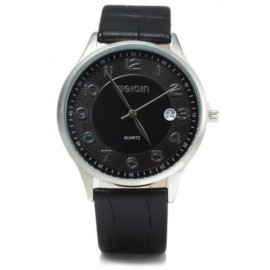 WEIQIN W23053B MALE ULTRATHIN ANALOG QUARTZ WATCH LEATHER BAND DATE DISPLAY (BLACK SILVER 
