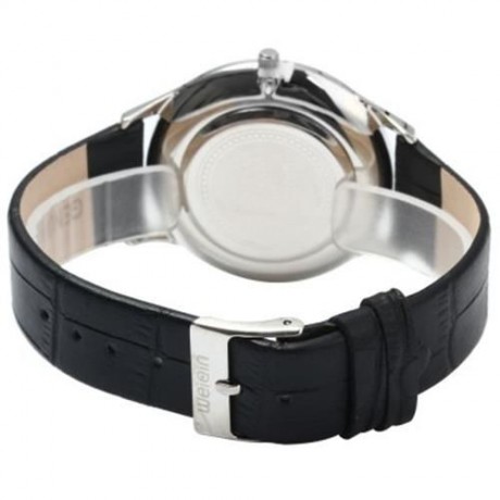 WEIQIN W23053B MALE ULTRATHIN ANALOG QUARTZ WATCH LEATHER BAND DATE DISPLAY (BLACK SILVER 