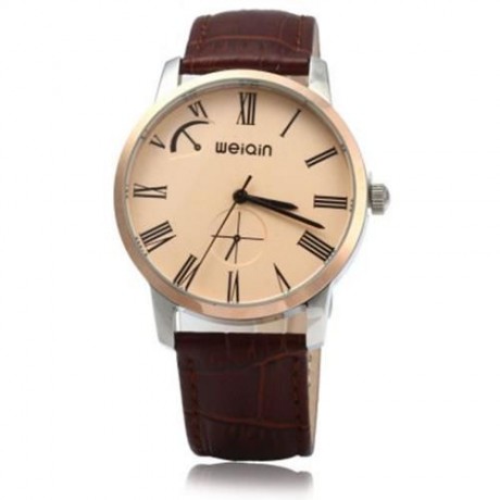WEIQIN W23056 MALE ANALOG QUARTZ WATCH LEATHER BAND 5ATM WATER RESISTANT SMALL DIAL DECORA