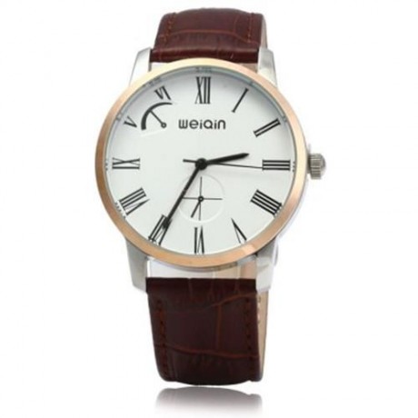 WEIQIN W23056 MALE ANALOG QUARTZ WATCH LEATHER BAND 5ATM WATER RESISTANT SMALL DIAL DECORA
