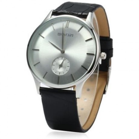 WEIQIN W23041 MALE ULTRATHIN ANALOG QUARTZ WATCH LEATHER BAND SMALL SEPARATED SECOND DIAL 