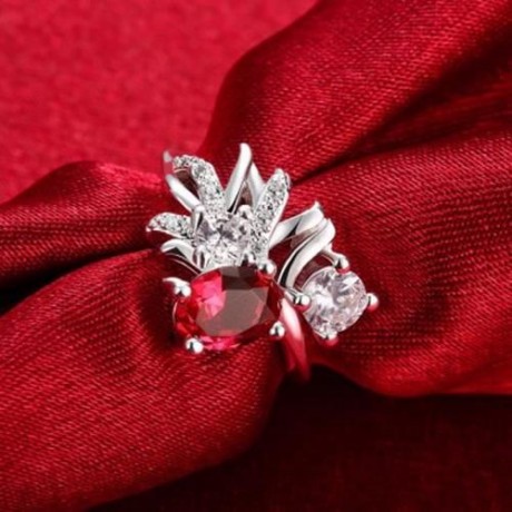 R080-B-8 925 SILVER PLATED FASHION RING FOR WOMEN JEWELRY ACCESSORIES NICKLE FREE (RED)