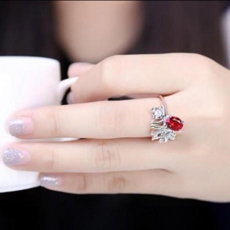 R080-B-8 925 SILVER PLATED FASHION RING FOR WOMEN JEWELRY ACCESSORIES NICKLE FREE (RED)