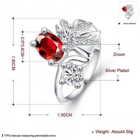 R080-B-8 925 SILVER PLATED FASHION RING FOR WOMEN JEWELRY ACCESSORIES NICKLE FREE (RED)