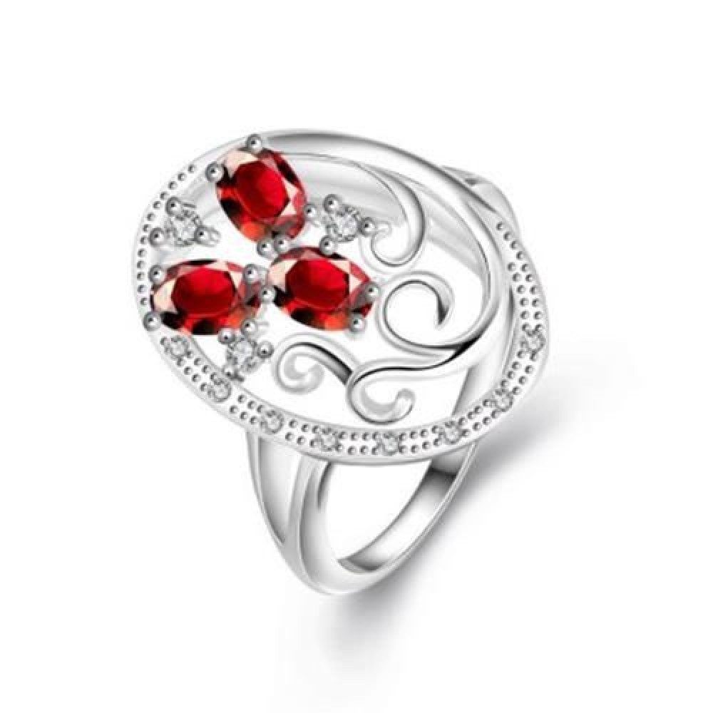 R093-B-8 925 SILVER PLATED FASHION RING FOR WOMEN JEWELRY ACCESSORIES NICKLE FREE (RED)