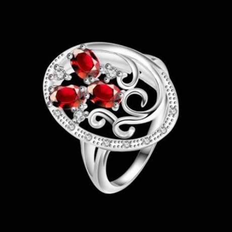 R093-B-8 925 SILVER PLATED FASHION RING FOR WOMEN JEWELRY ACCESSORIES NICKLE FREE (RED)