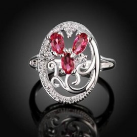 R093-B-8 925 SILVER PLATED FASHION RING FOR WOMEN JEWELRY ACCESSORIES NICKLE FREE (RED)