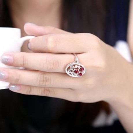 R093-B-8 925 SILVER PLATED FASHION RING FOR WOMEN JEWELRY ACCESSORIES NICKLE FREE (RED)